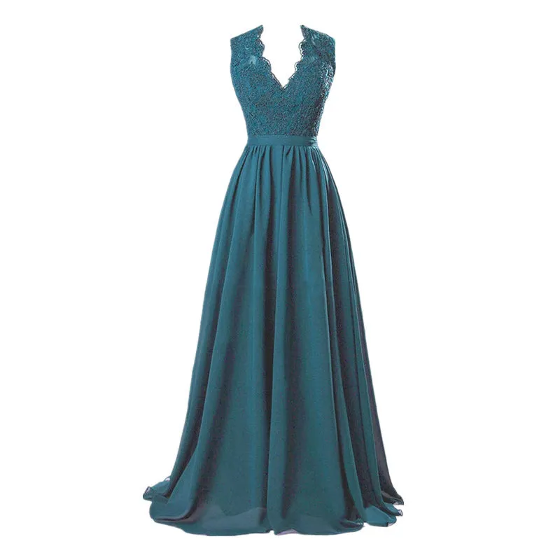 Women's V-Neck Lace Sleeveless Evening Dress | Plus Size