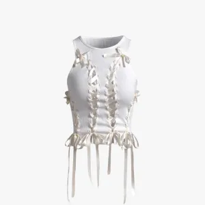 Y2k Edgy Ballerina Bow Lace Up Top