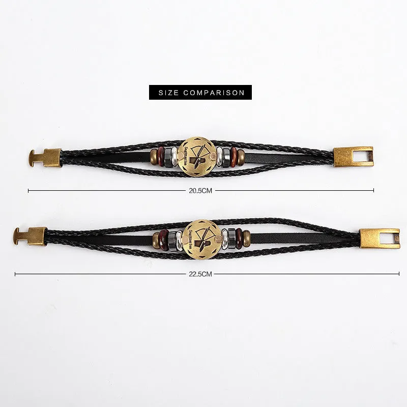 Zodiac Signs Bracelet Leather Wooden Black Gallstone Charm Bracelet For Men